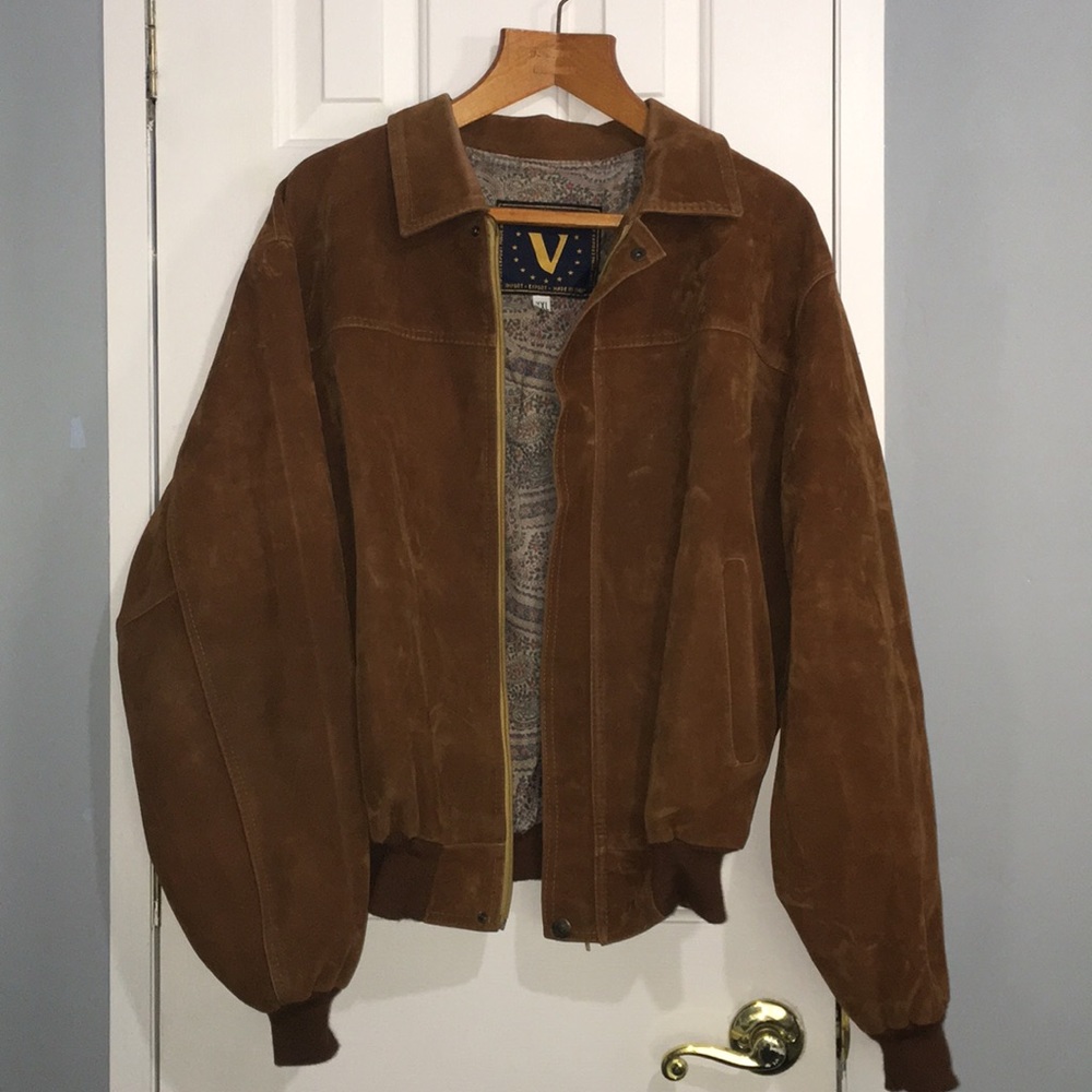 V Import Export Bomber Suede Jacket